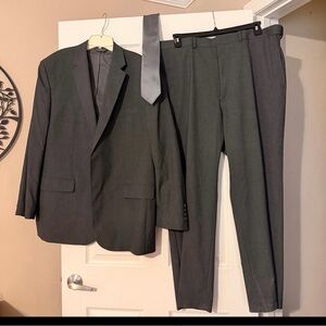 Bert Pulitzer Blazer Tie Pants Full Set  Top:46R Bottom:40Wx30L Silver Gray